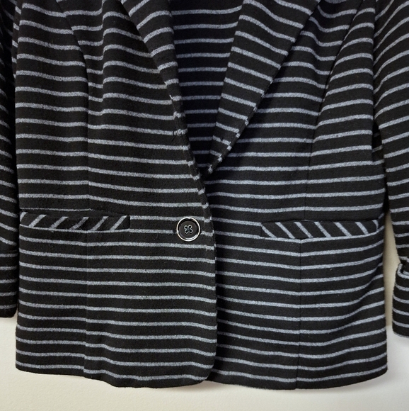Cynthia Rowley Black Gray Stripe Office Work One Button Blazer Folded Longsleeve - Picture 4 of 9